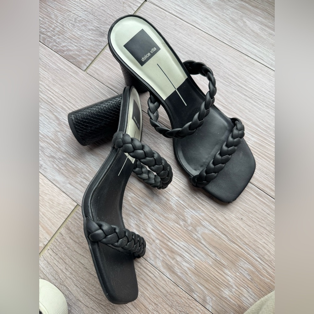 Dolce Vita Black Braided Strap Block Heel Mules